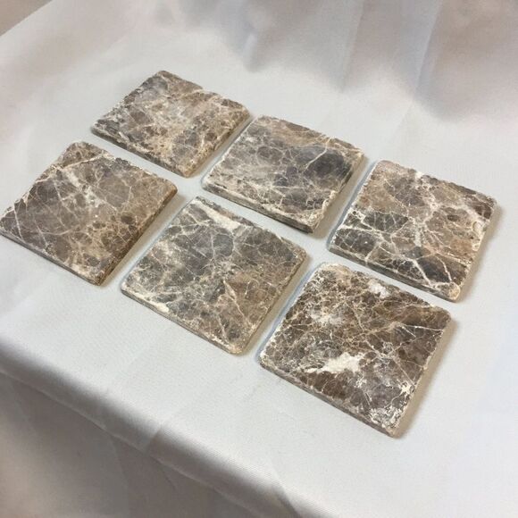 Set of 6 Natural Brown Agate Stone Coasters - Picture 1 of 6